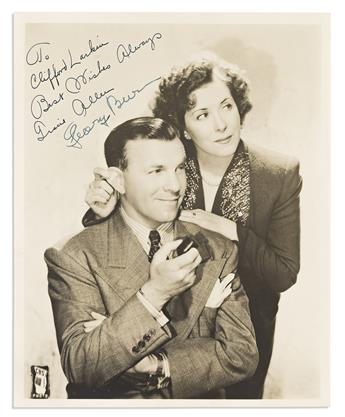 (ENTERTAINERS--COMEDIANS.) Two items, each Signed and Inscribed: George Burns & Gracie Allen. Photograph * Andy Kaufman. Typescript of